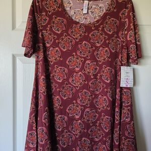 LuLaRoe Burgundy Floral Short Sleeve Top